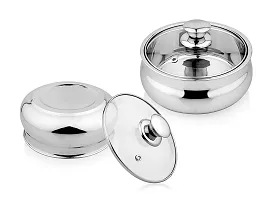 Zaib Serve Fresh Store and Serve Casserole Set Capacity 900ml, 600ml Stainless Steel Double Wall Insulated Casserole Roti Server with Glass Lid Set / Insulated Curry Server / Glass Casserole-thumb3