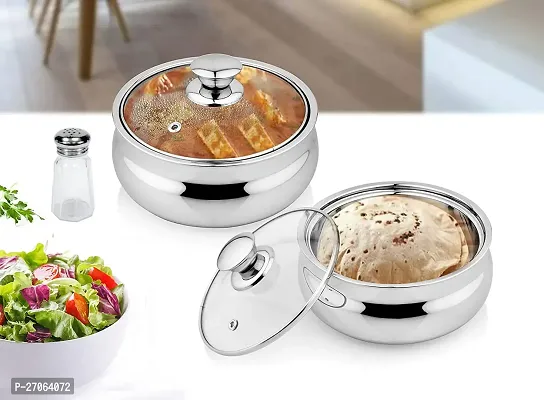 ZAIB Stainless Steel Modern Double Wall Insulated Casserole Roti Server with Glass Lid Set 600ml,1200ml / Insulated Curry Server