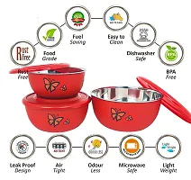Zaib Stainless Steel Microwave Safe Mixing Bowl Set with Lid Food Storage Container for Kitchen (Set of 3 Red Butterfly)-thumb1