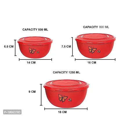 Zaib Stainless Steel Microwave Safe Mixing Bowl Set with Lid Food Storage Container for Kitchen (Set of 3 Red Butterfly)-thumb4