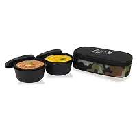 Zaib khaqi capsule lunch box with microwave safe tiffin 400ml x 2ps contianer with 1 washable capsule bag-thumb3