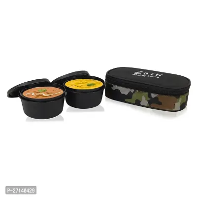 Zaib khaqi capsule lunch box with microwave safe tiffin 400ml x 2ps contianer with 1 washable capsule bag-thumb4
