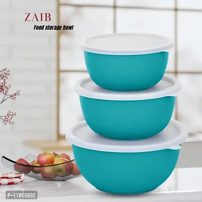 Zaib Microwave Safe Stainless Steel Food Storage Containers with Lid Set of 3 Capacity [ 1250 ML, 750 ML, 500 ML ] (Turquoise Plain)