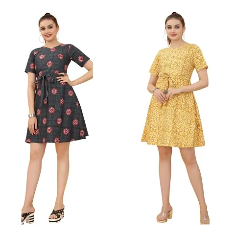 Cozke Enterprise||Midi Dress for Girls||Affordable 3 by 4 Sleeves Ladies Dress Combo||Trending Round Neck Dress Combo for Girls