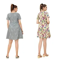 Cozke Enterprise||Floral Printed Dress for Women||Trending Knee Length Dress Combo for Girls||3 by 4 Sleeves Ladies Dress Combo-thumb1