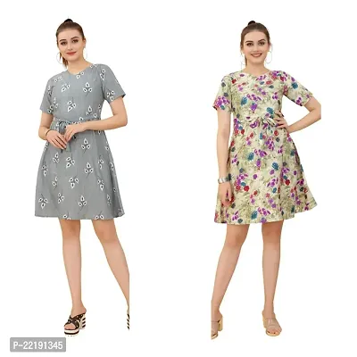 Cozke Enterprise||Floral Printed Dress for Women||Trending Knee Length Dress Combo for Girls||3 by 4 Sleeves Ladies Dress Combo-thumb0