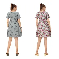 Cozke Enterprise||Floral Printed Dress for Women||Trending Knee Length Dress Combo for Girls||3 by 4 Sleeves Ladies Dress Combo-thumb1