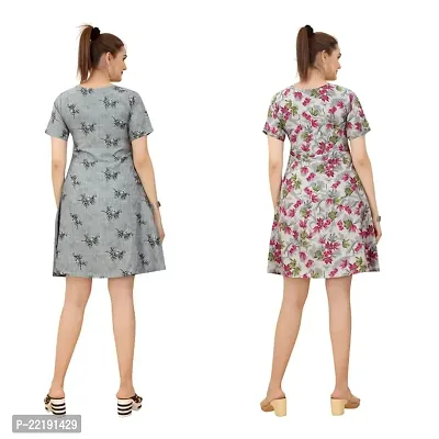 Cozke Enterprise||Floral Printed Dress for Women||Trending Knee Length Dress Combo for Girls||3 by 4 Sleeves Ladies Dress Combo-thumb2