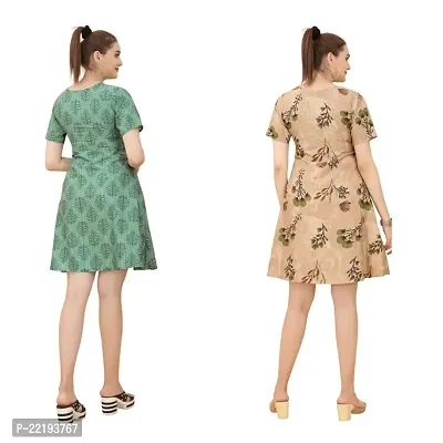 Cozke Enterprise||Floral Printed Dress for Women||Trending Knee Length Dress Combo for Girls||3 by 4 Sleeves Ladies Dress Combo-thumb2