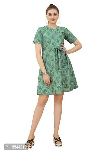 Letast Most Beautiful Flower Printed Green Middi Crepe Western Dress for woman
