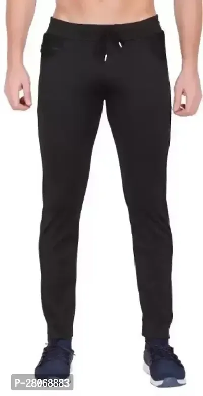 Elite Black Cotton Blend Solid Track Pants For Men