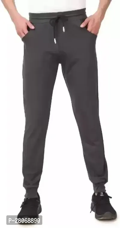 Elite Grey Cotton Blend Solid Track Pants For Men