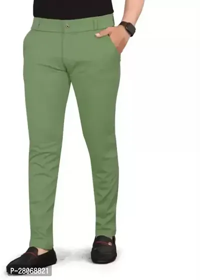 Elegant Green Cotton Blend Solid Casual Trousers For Men