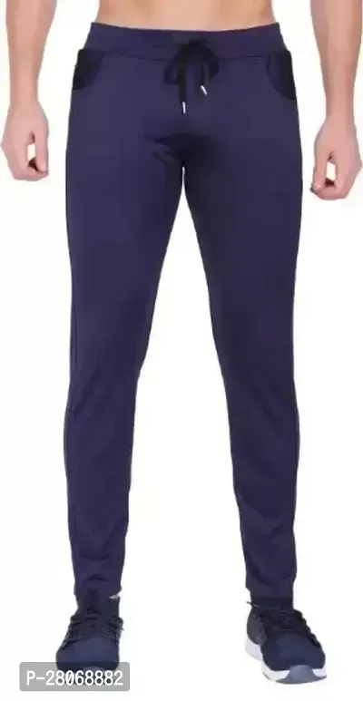 Elite Navy Blue Cotton Blend Solid Track Pants For Men