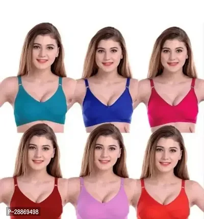 Stylish Multicoloured Hosiery Solid Lightly Padded Bras For Women Pack Of 6-thumb0