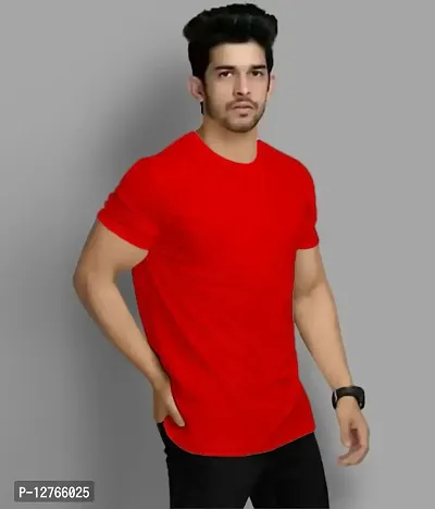 Fantastic Men Plain Cotton T-shirt Red-thumb0