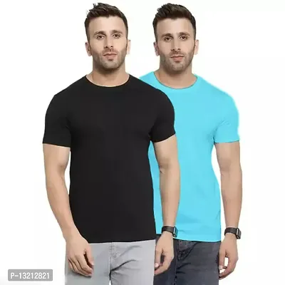 Combo Of Two Plain Tshirt Black - Aqua Blue