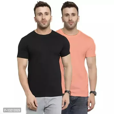 Combo Of Two Plain Tshirt Black - Peach