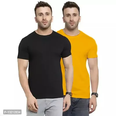 Combo Of Two Plain Tshirt Black - Yellow-thumb0