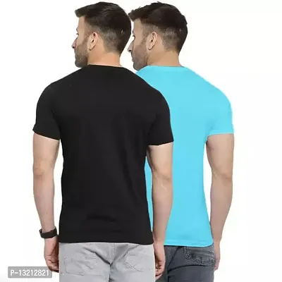 Combo Of Two Plain Tshirt Black - Aqua Blue-thumb2