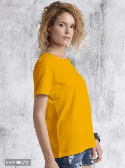 Plain Cotton  Womens T-shirt Yellow-thumb2