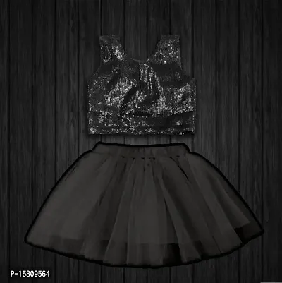 Girls Black Top And Black Net Skirt-thumb0