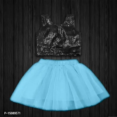 Girls Top And Net Skirt Aqua Blue