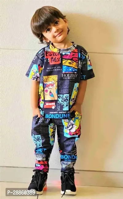 Stylish Printed Cotton Blend  T-Shirt With Trousers For Kids Boys-thumb0