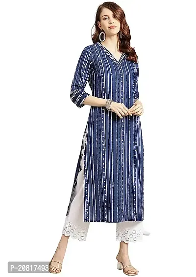 Stylish Blue Cotton Printed A-Line Stitched For Women-thumb0