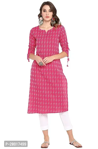 Stylish Pink Cotton Printed A-Line Stitched For Women-thumb0