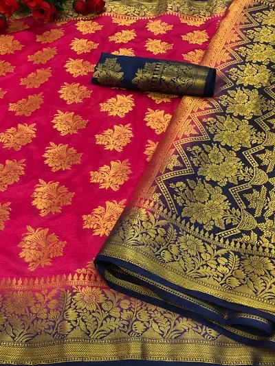 Trendy Silk Blend Jacquard Sarees with Blouse Piece