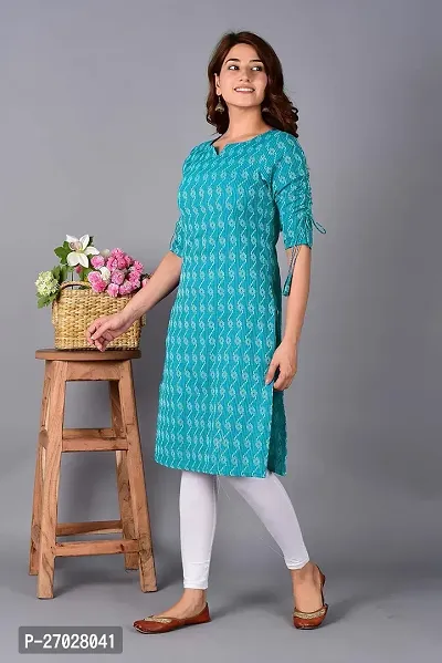 Elegant Blue Cotton Printed Kurta For Women-thumb0