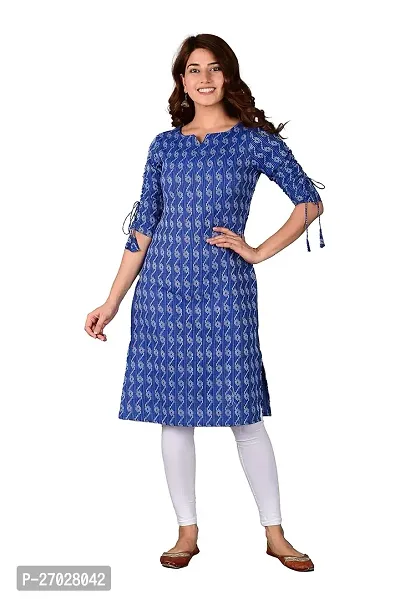 Elegant Blue Cotton Printed Kurta For Women-thumb0