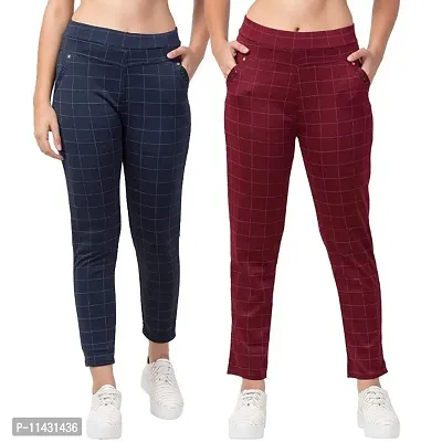 Stretchable and Stylish Check Jegging Ankle Length Pants Combo Pack of 2 Pcs