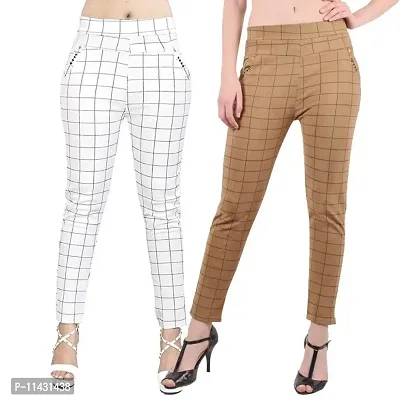 Stretchable and Stylish Check Jegging Ankle Length Pants Combo Pack of 2 Pcs-thumb0