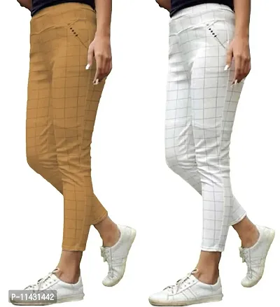 Stretchable and Stylish Check Jegging Ankle Length Pants Combo Pack of 2 Pcs-thumb0