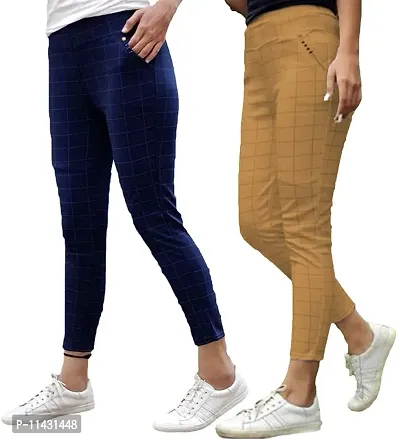 Stretchable and Stylish Check Jegging Ankle Length Pants Combo Pack of 2 Pcs-thumb0