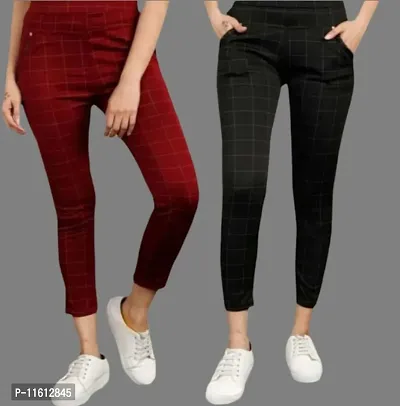 Multicoloured Lycra Checked Jeans   Jeggings For Women