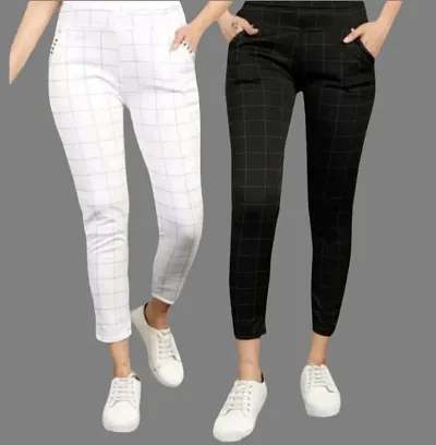 Pack Of 2 Checked Jeggings Combo For Women