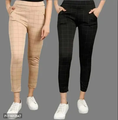 Multicoloured Lycra Checked Jeans   Jeggings For Women