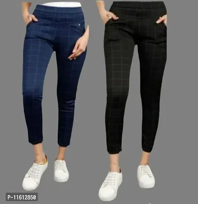 Multicoloured Lycra Checked Jeans   Jeggings For Women-thumb0