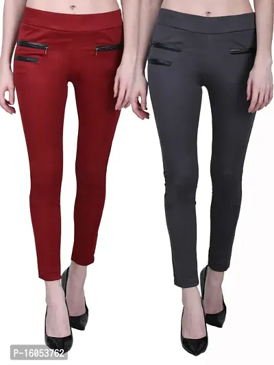Buy Cotton Lycra Regular Fit Stretchable Trouser Pants, Stylish Button  Jeggings with Pockets Comfy Elastic Waistband