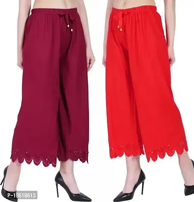 New Stylish Plazzo Pants for Women Combo Set of 2  Red and Maroon-thumb0