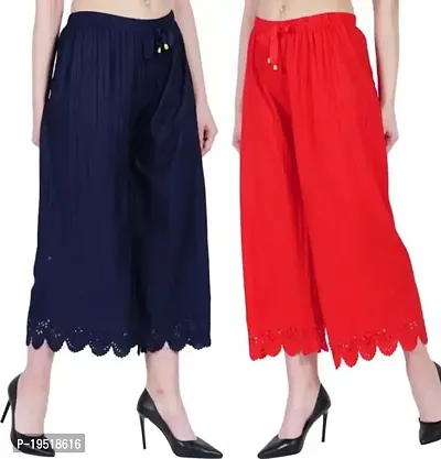New Stylish Plazzo Pants for Women Combo Set of 2  Red and Blue-thumb0