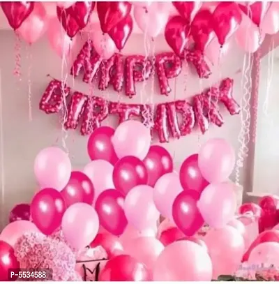 Happy birthday pink foil with 30 pink,dark pink  metallic balloons-thumb0