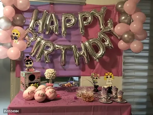 Happy birthday silver foil balloons with 30 pink and silver metallic balloons