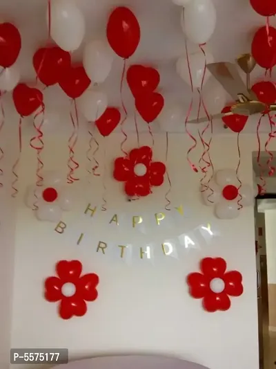 HAPPY BIRTHDAY WHITE BANNER +30 RED AND WHITE BALLOONS