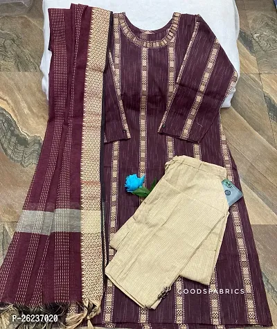 Beautiful Maroon Cotton Kurta, Bottom and Dupatta Set For Women-thumb0