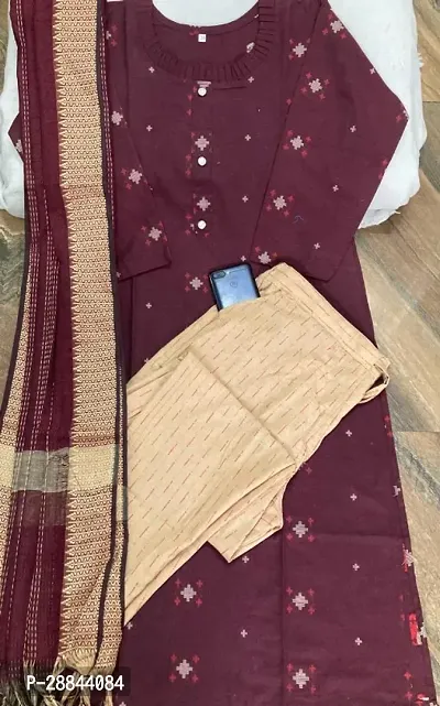 Stylish Cotton Kurta With Dupatta And Bottom Set