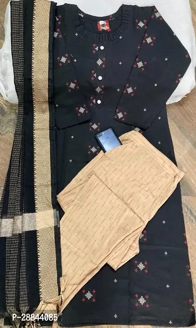 Stylish Cotton Kurta With Dupatta And Bottom Set